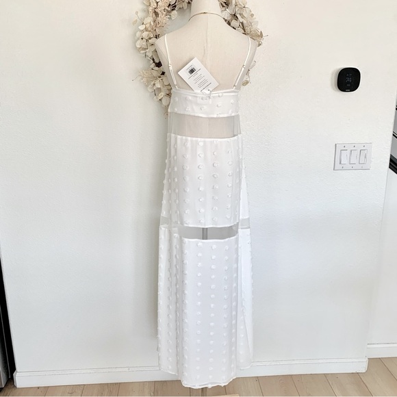 ☀️ [PRICE FIRM] SABO Miliano Illusion Mesh Panel Dot Textured Maxi Dress White - Picture 7 of 15